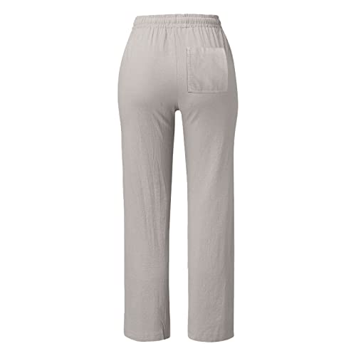 SHAOBGE Womens Casual Cotton Linen Pants Lightweight Summer Relax Fit Elastic Waist Straight Leg Solid Lounge Long Trousers2