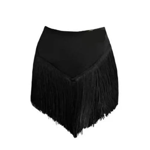 OZLCUA Latein-Tanzkleidung for Mädchen, schwarzer Overall mit langen Ärmeln, Oberteile, Quastenrock, Cha, Rumba, Samba, Kostüme(Skirt 1pc,140cm (XS))