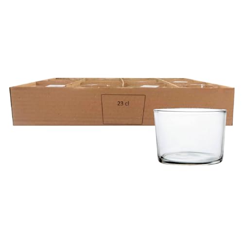 ACAN Tradineur - Caja de 12 vasos Modelo Chiquito - Capacidad de 230 ML - Fabricado en Vidrio Resistente - Apto para lavavajillas - Tamaño aprox: diámetro 8,2 x 6 cm - 12 Uds Total