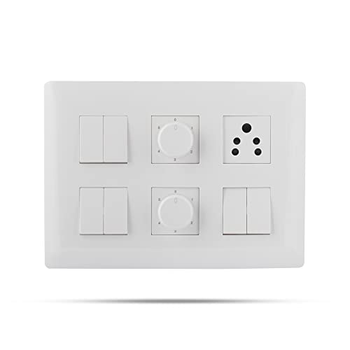Image of Wipro Northwest (Venia) Switch Combo of 12M Plate + 6A Switch x6 + 5 Step FR x2 + 6A 3Pin Socket x1, White (Kit 16)