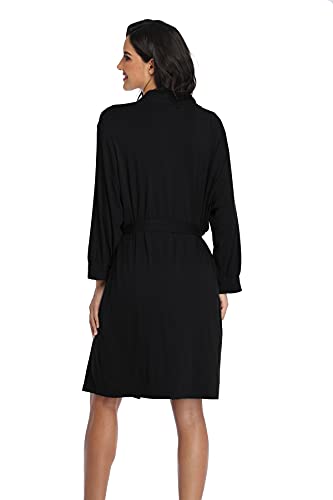 Super Shopping-Zone Women's Soft Kimono Robes Short Lightweight Soft Knit Robe Modal Bathrobe Sleepwear, Black #TOP3