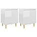 vidaXL 2X Nachttisch mit Massivholz-Beinen Skandinavisch Nachtschrank Nachtkonsole Nachtkommode Schlafzimmer Schrank Kommode Hochglanz-Weiß 40x30x50cm