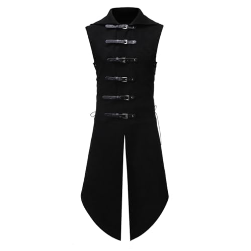 Mens Gothic Steampunk Vest Vintage Tailcoat Jacket Waistcoat Band Collar Sleeveless Coat Victorian Medieval Long Trench Coats
