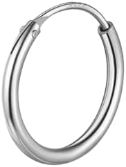 HighSpark Men's Hoop Earrings in 92.5 Sterling Silver | Single Hoop with Thickness 2.0mm (Gauge 12G) & in Sizes 12mm to 20mm | Single Hoop for Men