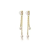 LNNSHX Pendientes de Cadena con borlas de Perlas Naturales de Agua Dulce para Mujer, de Plata de Ley 925, joyería Elegante para Fiesta y Boda, Pendientes de Gama Alta