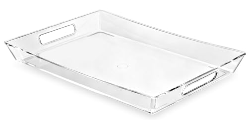 Clear Plastic Serving Tray with Handles BPA-Free Storage Organizer Tray - Large Serving Trays 16x11.5 Reusable Serving Platters for Appetizer Fruit Kitchen Desk & Serving Tray for Party Supplies