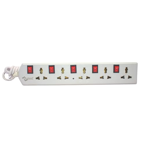 Image of MULTYBYTE 5 Socket 5 Switch Power Saving Outlet Extension Board, High Speed, Fast Charging- Power Strip, Surge Protector, 4M Cable Shockproof Fire-Retardant, Multipurpose Use Spike for Home & Office