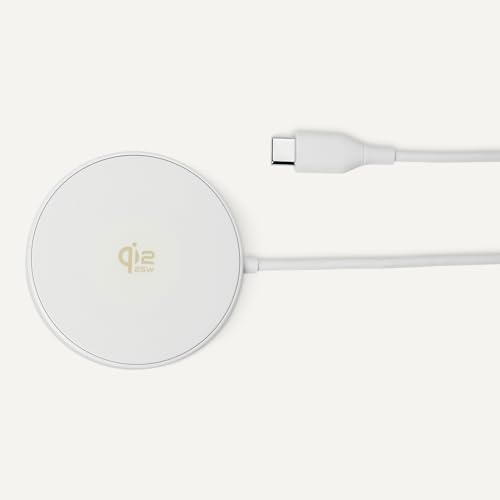 Amazon Basics 25W max. Qi2.2 Certified Wireless Charging Pad with kickstand,MagSafe Compatible for iPhone 17/Air/16/15/14/13/12, Magnetic Compatible for Android Smartphones,White(Adapter Not Included) view 4