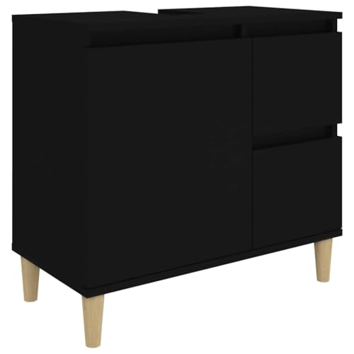 vidaXL Badschrank, Schrank für Badezimmer, Badezimmerschrank mit viel Stauraum, Waschbeckenunterschrank Badezimmer Schrank, Schwarz Holzwerkstoff