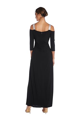 Image of R&M Richards Women's Long Off Shoulder Formal Dress W /Rhinestone Straps, Sweetheart Neckline & Side Slit