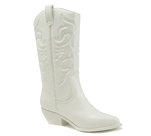 Image of Soda Women's Mug Round Toe Faux Suede Stacked Heel Western Ankle Bootie