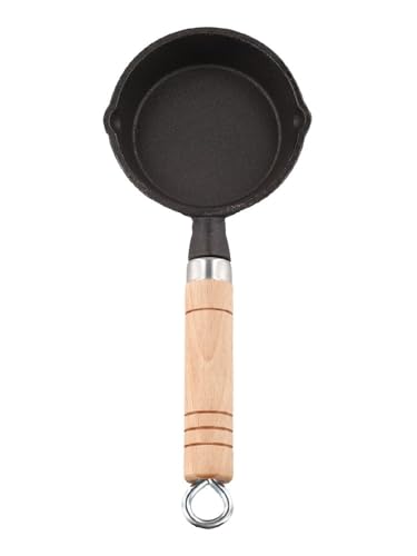 Image of Auratrove Cast Iron for mini Skillet 10cm, Non-Stick Small Frying Pan with Wooden Handle for Egg Cooking, Kitchen Home Use