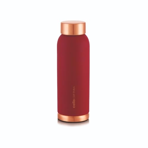 Image of CELLO Evita Copper Water Bottle For Daily & Office Use 700 ml, Red | Leakproof & Rustproof ISI Certified Single Wall 100% Pure Copper Promotes Immunity, Improve Digestion & Supports Healthy Living
