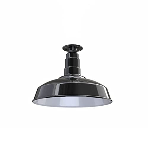 Image of Steel Lighting Co. Carson Barn Light | Ceiling Mounted Pendant | 16 inch Dome | Flush Mount | Industrial Style Steel Light Made in America | Black Exterior /White Interior