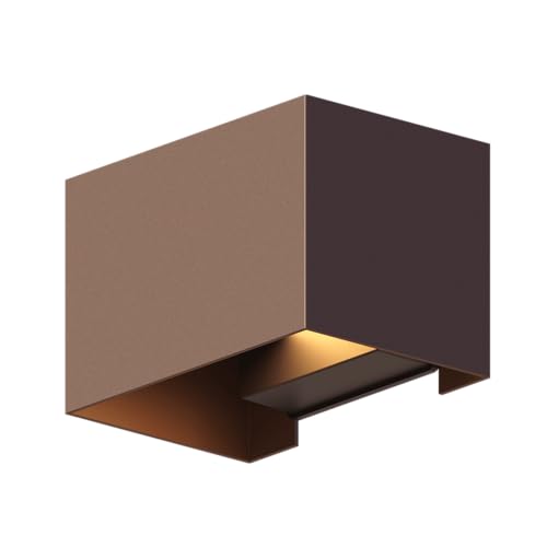 CALEX - Lámpara de pared LED rectangular – Lote de 2 luces exteriores, color óxido, bidireccional, 7 W, luz blanca cálida, haz luminoso ajustable