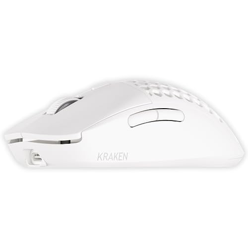 Image of Kraken AERO - Superlight Wireless Gaming Mouse, Ultra-Lightweight, LAG-Free Wireless, Dual-Mode (2.4Ghz + Wired) Symmetrical, 26,000 DPI, PAW3395 Compatible with PC /MAC (White)