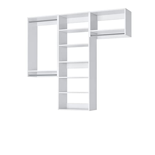 MC Modular Closets Closet Kit with Hanging Rods & Shelves - Corner Closet System - White, 70.5 inches Wide