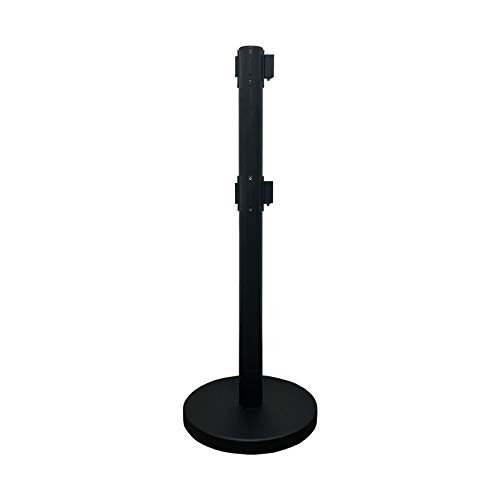 Dual Retractable Belt Queue Safety Stanchion Barrier Set, 40" HT, 96" DUAL Belt, VIP Crowd Control, VIP Crowd Control (BLACK/YELLOW)