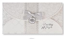 celebrationgiftsforall Tarjeta de billetera de lujo para el día de la boda, color blanco, 17 cm x 9 cm, para dinero o cupones de novia y novio, Marfil, plateado y gris pálido, Contemporáneo