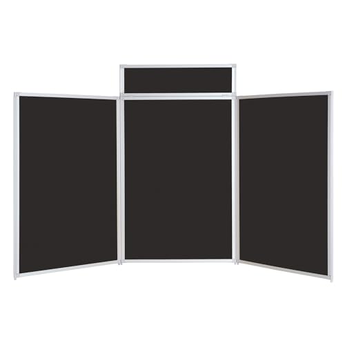 Image of Wonderwall Tabletop 3 Panel Folding Display Kit with Bag & Header - Black Pinboard with Aluminium Frame- Portrait Style - for Schools, Exhibitions, Offices, Hubs & Venues