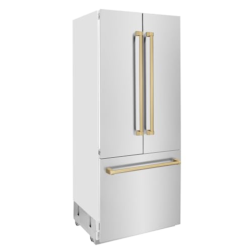 ZLINE RBIV-SN-36 Autograph Edition 36 Inches 19.6 Cubic Feet French Door Built-In Bottom Freezer Refrigerator with Water Dispenser and Ice Maker in Stainless Steel with Champagne Bronze Accents - Thumbnail 3