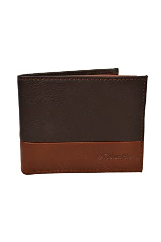Columbia Men's 31CP220020 RFID Security Two Tone Blocking Bifold Built-in Shield Leather Wallet Brown