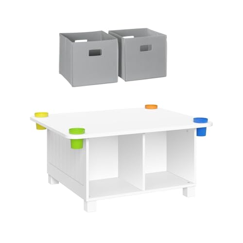 RiverRidge Kids Desk and Art Activity Table - Play Table with 4 Storage Cubbies & Removable Storage Cups for Crafts, Puzzles & Activities 2 Navy Folding Fabric Storage Bins