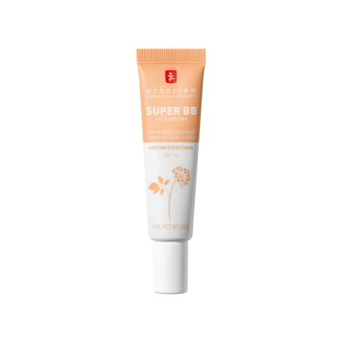 Erborian - Super BB Crema de Ginseng - Cuidado Facial Tinte de Alta Cobertura Anti-Imperfectos - Corrector y Perfeccionador del Tez - Protección Solar SPF 20 - Cuidado Cosmético Coreano - Dorado 15 ml
