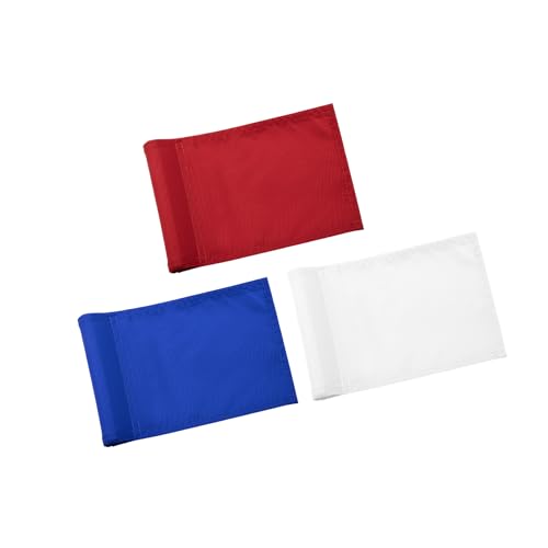 KINGTOP Blank Golf Flag 8x6 Inch - Mixed Color, 420D Nylon, Tube Inserted - Mini Practice Putting Green Flags for Yard, Red, Blue and White Combo, 3-Pack