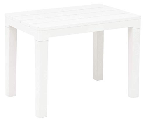 Panca, Tavolino d'appoggio rettangolare in plastica effetto legno (bianco)