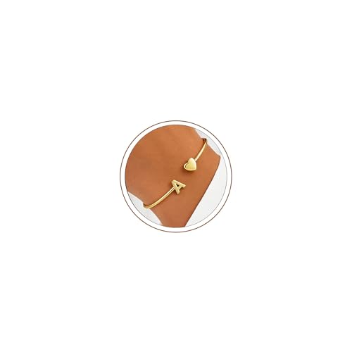 Turandoss Bracelet pour femme et fille - Plaqué or 14 carats - Cœur ouvert - Avec lettres de A à Z - Cadeau personnalisé pour femme et fille, Laiton