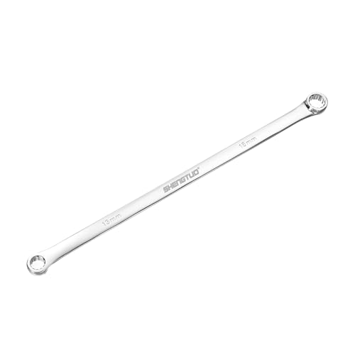 Image of HARFINGTON Double End Box Wrench 13 x 15 mm Metric 12 Point 0 Degree Offset Extra Long Double End Box Ratcheting Wrench CR-V Polished Long Spanner Tools for Repairs