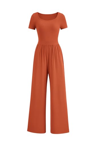 PRETTYGARDEN Women's Summer One Piece Jumpsuits Dressy Casual Short Sleeve Square Neck Wide Leg Jumpsuit Rompers