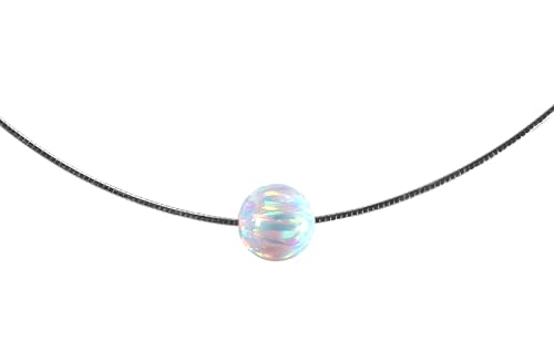 Edellis Omega Halskette mit Weisem Opal (8mm Qualität AAA) 925 Sterling Silber rhodiniert Edles Reif Damenschmuck (45cm)