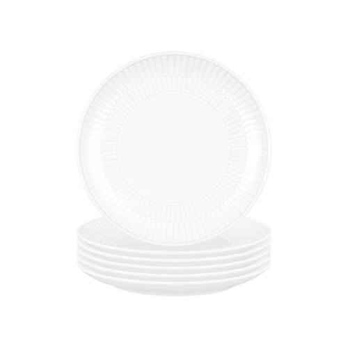 Seltmann Weiden Amina Weiß Brotteller 6er Set, 16 cm, Runde Beilagenteller mit dezentem Relief-Muster, Spülmaschinen- und Mikrowellenfest, Porzellan, Weiß