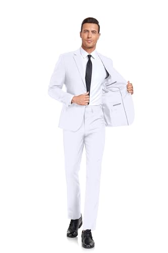 Men's Suit Slim Fit 2 Piece Single Breasted Wedding Suits for Men White Prom Tuxedo Business Suit Blazer Pants Set XS3