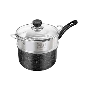 16?20cm、家庭用小型ポット、寮用、インスタントラーメンポット、ベビーフード、ノンスティックポット、ガラス蓋付き、お手入れ簡単、高熱効率 (16 cm蓋と蒸し器付け)