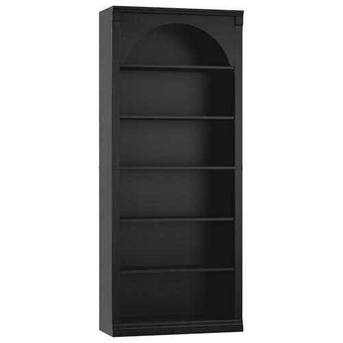 FACBOTALL 73" Tall Arched Bookcase and Bookshelf, Farmhouse Book Shelf with 6 Tiers Open Shelves, Arched Cabinet for Media CD DVD Storage, Wooden Tall Bookcase for Living Room, Home Office, Black