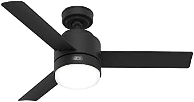 Hunter 44 inch Outdoor or Indoor Ceiling Fan with LED Light and Remote Control- Black Ceiling Fan, Standard Mount, 3 Blades, For Patio, Porch, Garage, or Living Room, Quiet- Gilmour 51844, Matte Black
