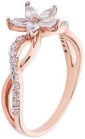 Jewels by Parijaat 0.50 CTTW Marquise Cut Created White Diamond Floral Prong Set Wedding Engagement Ring In 14K Rose Gold Plated 925 Sterling Silver