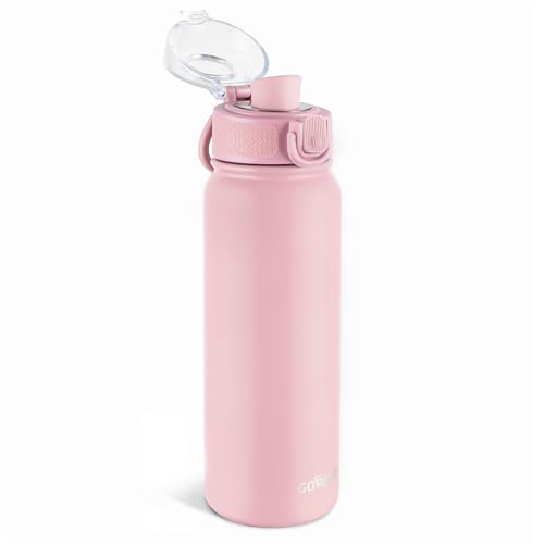 Image of GOPPUS Insulated Water Bottle 20oz Stainless Steel BPA-Free Sports Bottle Ideal for School and Travel Silicone Spout Lid Prevents Leaks, Sweat, and Dust (Soot powder)