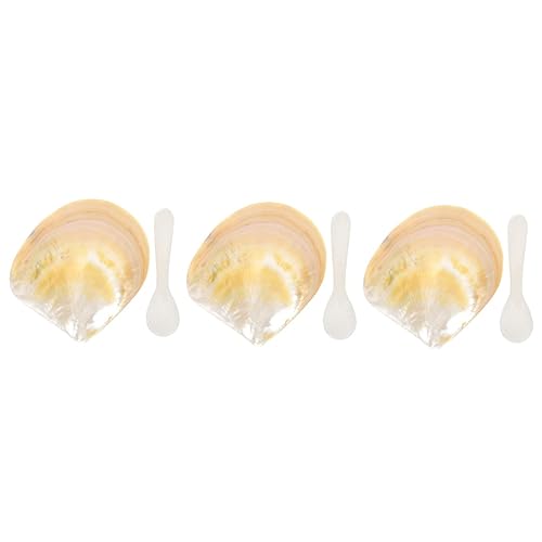 BEBEMOKO 3 Sets Caviar Spoon Decorative Soap Tray Boho Home Decor Seashell Ornaments Photography Shell Prop