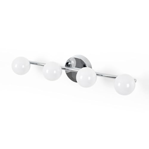 BARCELONA LED Applique LED per bagno 12W IP44. Lampada da parete sopra specchio Cromo da 49 cm con 4 sfere. Luce bianca neutra 4000K. Illuminazione moderna e resistente all'umidità.