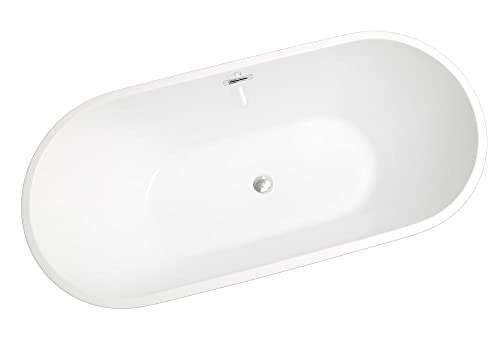 Bathtub Freestanding Modern Oval Whirlpool - Trend 55-67 Inch Glossy White Acrylic Stand Alone Soaker Hot Tub Built-In Overflow & Drain For Bathroom-55_Inch #TOP3