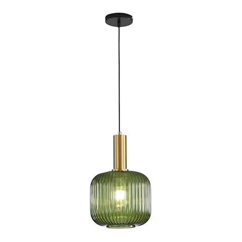 I-xun Modern Pendant Light Fixtures for Kitchen Island, Farmhouse Striped Glass Pendant Lighting with Gold Socket, Stylish Ceiling Light for Dining Room and Living Room (7.87'', Green) Cover
