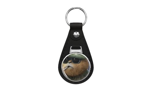 1080 Graphics Angry Cat NFT Leather Keychain with Steel Ring