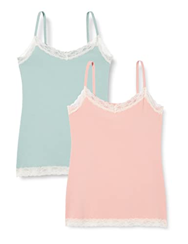 Iris & Lilly Chemisier en Coton Femme, Lot de 2, Bleu Turquoise/Rose Clair, 38