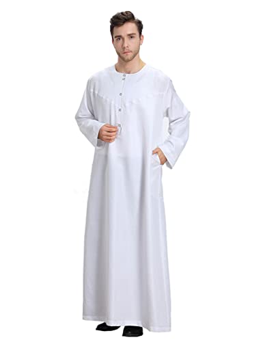 Qianliniuinc Men Arabic Long Sleeve Thobe for Ramadan - Muslim Kaftan Prayer Clothes Islamic Wear Middle Eastern Dress