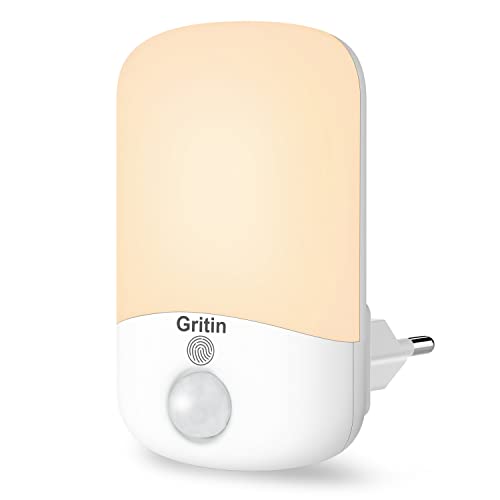 Gritin Veilleuse LED, Lampe Nuit Veilleuse Enfant Prise Electrique avec Capteur de Lumière & Luminosité Réglable-2700K Blanc Chaud Protection des Yeux pour Chambre Bébé, Salon, Couloir