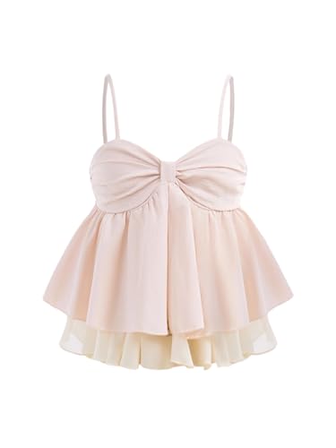 SOLY HUX Girl's Summer Crop Top Ruffle Layered Flowy Babydoll Cami Shirt Cute Camisole Light Pink 11Y